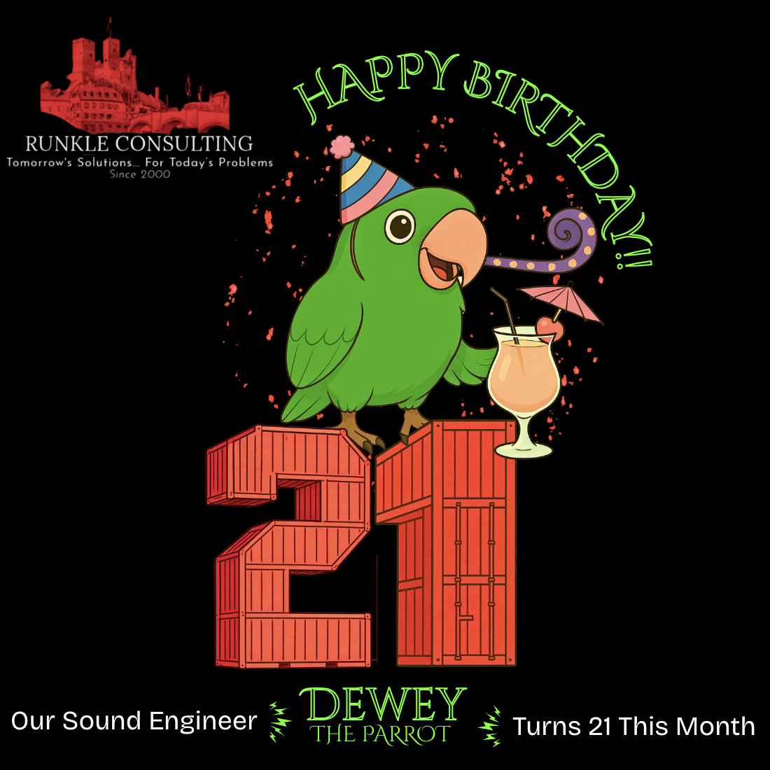 Dewey the parrot birthday graphic